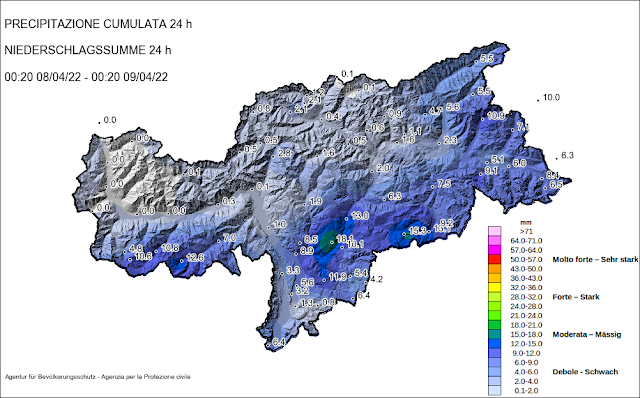 Sommatoria di precipitazioni di venerdì 08.04.2022.