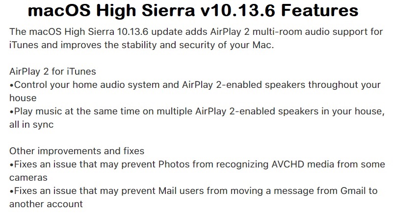 macOS High Sierra 10.13.5 Features Changelog