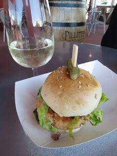 Caraway Salmon Burger with Debbie Travis Pinot Grigio