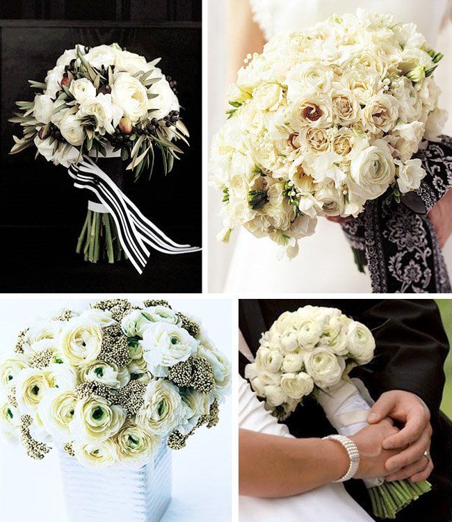 Bridal Bouquet Ranunculus with a mix of roses hydrangeas and calla lilies