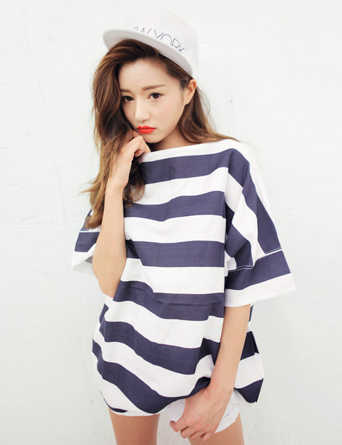 Oversized Striped Tee with Boatneck