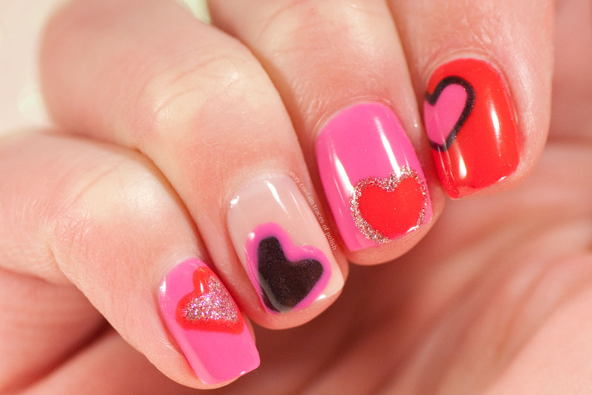 Hearts Nail Art Design with Pink Gellac Valentine's Kit