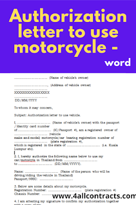 how to make authorization letter to use motorcycle ?