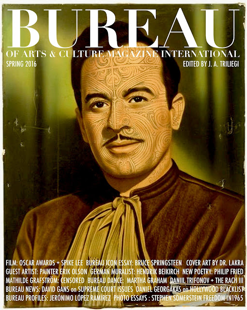 WELCOME to Spring 2016 Edition of BUREAU of ARTS and CULTURE MAGAZINE. 200 Pages of FREE Arts + Culture. Download The Entire FREE Magazine at The Links Below, This Site Contains Samples of Interviews, Photo Essays and Articles, It does not contain All of The Great Content Available. The New Edition Contains The BUREAU ICON Essay: BRUCE SPRINGSTEEN . The BUREAU GUEST Artist from CANADA Painter and Sculptor Mr. Erik OLSON  .  NEW  Interviews + Photographic Essays  with  Three from The United Kingdom: Street Photographers  Craig REILLY,  Steve COLEMAN and  Walter ROTHWELL.  BUREAU Dance: Martha GRAHAM,  Plus  Mathilde GRAFSTROM : CENSORED   German Muralist: Hendrik BEIKIRCH, The CLASSICAL Genius: Daniil TRIFONOV. BUREAU NEWS: David GANS on SUPREME COURT, Plus Mexico's DR. LAKRA  Daniel GEORGAKAS on HOLLYWOOD BLACKLIST,  The OSCARS WHITEOUT, PHOTO ESSAYS: Stephen SOMERSTEIN at The  FREEDOM MARCH of 1965, Alex HARRIS showcasing The Afro AMERICANS in North Carolina in The 1970s Artist Tristan EATON + The Post Modern Paintings . BUREAU Film: TRUMBO Plus Film Reviews & New Online Articles All Year Round at The New BUREAU CITY SITES Across America and The World Through The Internet . BUREAU is an Official MEDIA Partner for The  ITALIAN  Film  Festival  Plus Our Own  BUREAU  PHOTOGRAPHIC Essays …