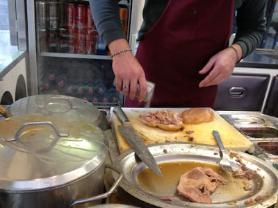 Florence, preparing panino con lampredotto