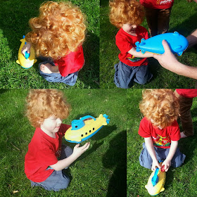 Green toys recycled plastic submarine play in garden