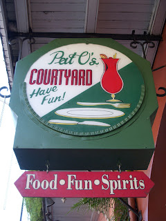 The sign outside of Pat O'Briens in the French Quarter