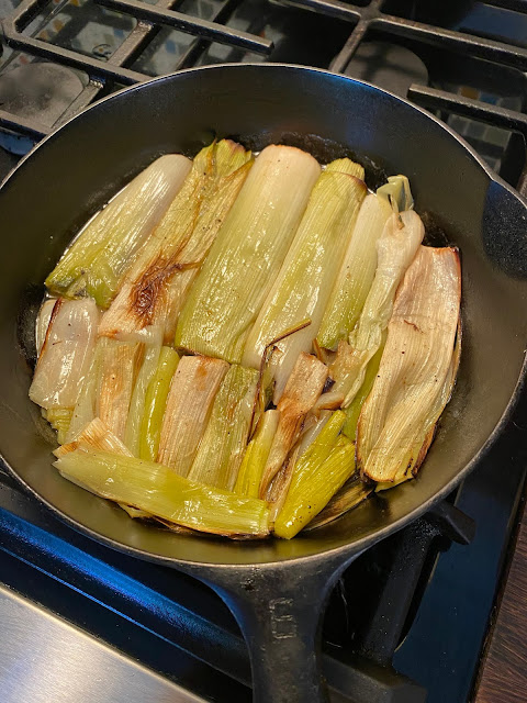 leeks in pan