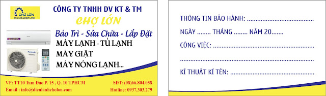 phiếu bảo hành điện lạnh chợ lớn