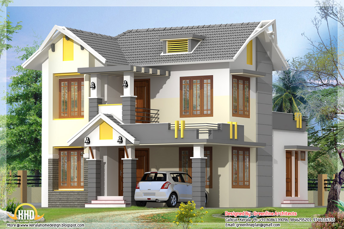 July 2012 - Kerala home design and floor plans - 1650 square feet, 3 BHK sloping roof home design