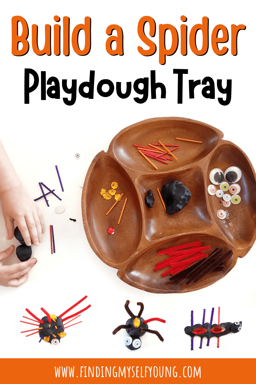 build a spider playdough invitation tray for kids.