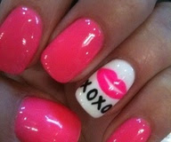 Easy Pink Hot XO Love Heart Valentine Cute Nail Design 