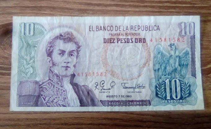 [COD202311B] Billete 10 Pesos Oro del Agosto 7 de 1980 Serie 41581582 