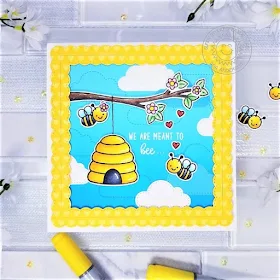 Sunny Studio Stamps: Just Bee-cause Fluffy Clouds Border Dies Frilly Frame Dies Fancy Frames Dies Just Because Cards by Ana Anderson
