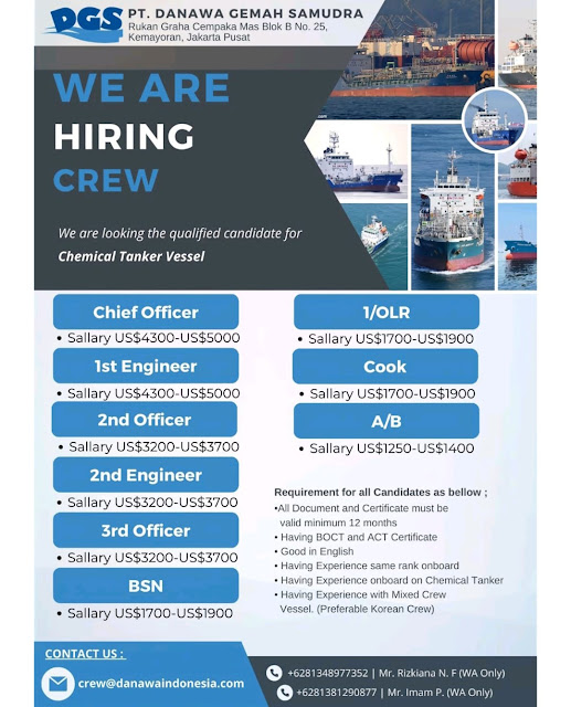 Urgent Need Indonesian Seafarer Chemical Tanker Vessel Desember