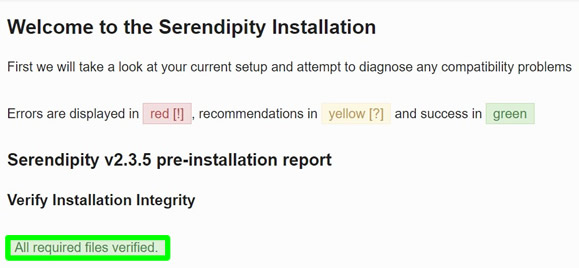 serendipity installation welcome page