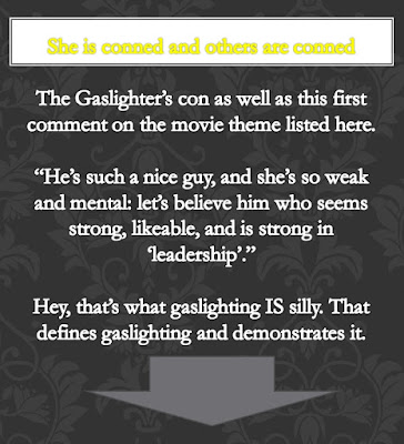 the theme is a psychopathic male, a gaslighter. Psychopath, Narcissistic Personality Disorder, and Machiavelianism (gloating and joyous at the killing, bleeding and suffering of others). All have no regard to the humanity, welfare, or outcome of the other person or persons. 