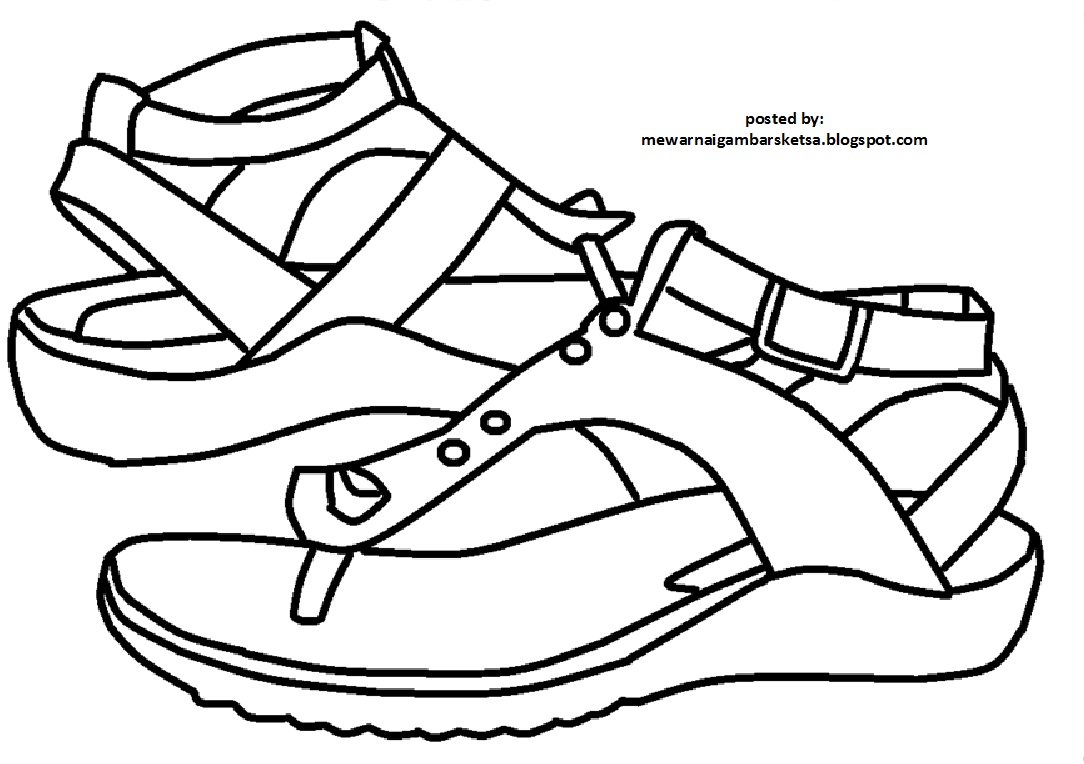 Mewarnai Gambar Mewarnai Gambar Sketsa Sendal  Sepatu 1