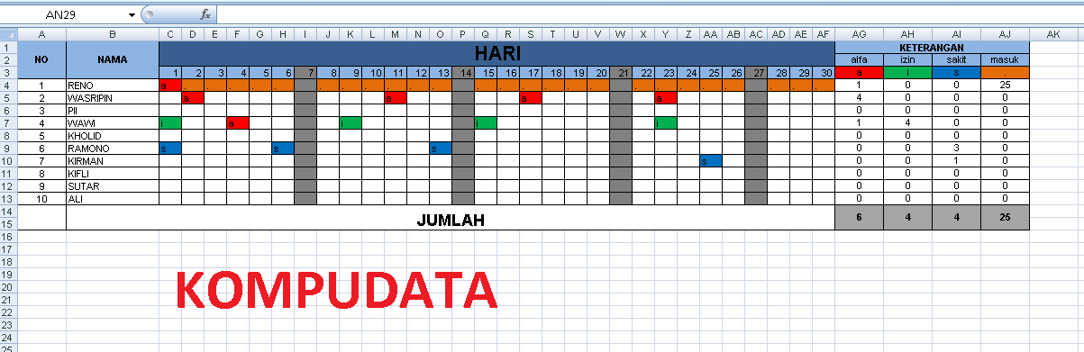 Cara membuat absensi kerja karyawan dengan format excel