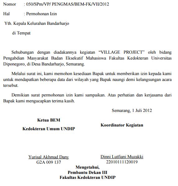 Contoh Surat Permohonan Data Desa untuk Kegiatan Organisasi