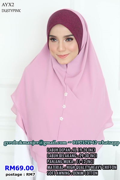 TUDUNG CHIFFON SOFT AWNING PLAIN XL AYRAA 2 LAYER