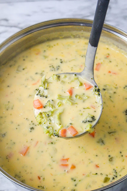 a ladle taking a scoop out of a pot of soup.