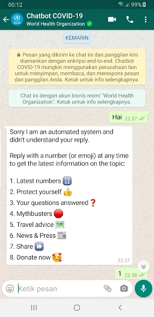 Ketik Pesan WhatsApp "Hai" Kirim ke Nomor Ini Dapatkan Informasi Yang Akurat Tentang Virus Corona