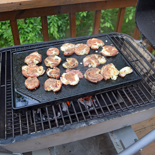 Making smashed potatoes on the grill