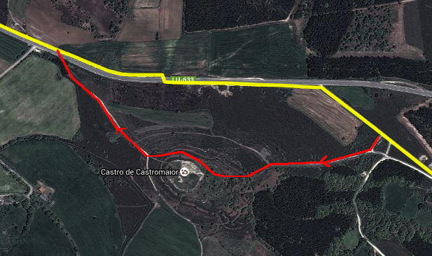 Mapa donde se describe el camino que une las ruinas de Castromayor con el Camino Francés