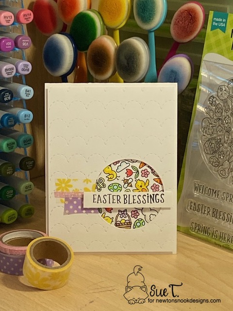 Easter Blessings by Sue T. features Spring Roundabout by Newton's Nook Designs; #inkypaws, #newtonsnook, #eastercard, #springcard, #cardmaking