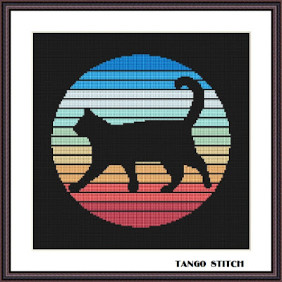 Black cats cross stitch Set of 4 patterns Cute animals embroidery - Tango Stitch