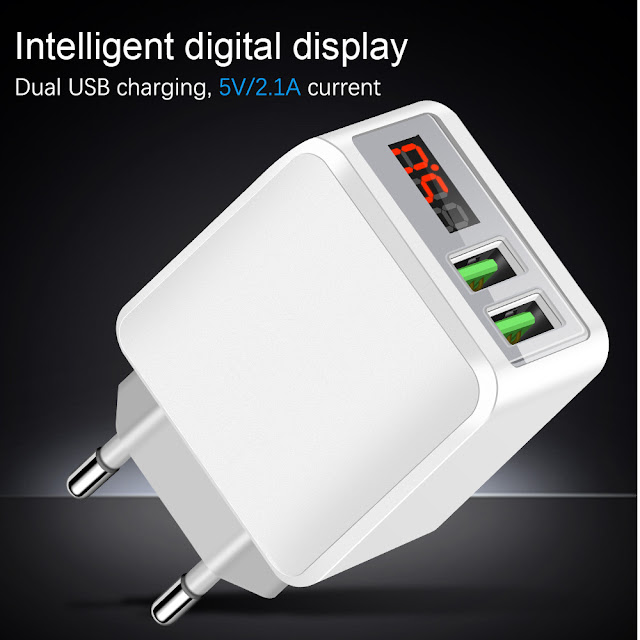 Bakeey 2 USB Ports 2A LED Display Smart Travel Wall USB Charger for Samsung Xiaomi Huawei 