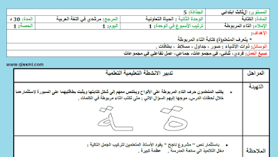 جذاذة الإملاء التاء المبسوطة