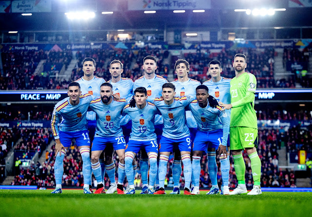 📸SELECCIÓN DE ESPAÑA 📆15 octubre 2023 ⬆️Rodri Hernández, Fabián Ruiz, Aymeric Laporte, Robin Le Normand, Álvaro Morata, Unai Simón. ⬇️Ferran Torres, Dani Carvajal, Fran García, Gavi y Ansu Fati. SELECCIÓN DE NORUEGA 0 🆚 SELECCIÓN DE ESPAÑA 1 Domingo 15/10/2023, 20:45 horas. Eurocopa 2024, fase de clasificación, Grupo A, jornada 8. Oslo, Noruega, Ullevaal Stadium: 25.572 espectadores. GOLES: ⚽0-1: 48’, Gavi