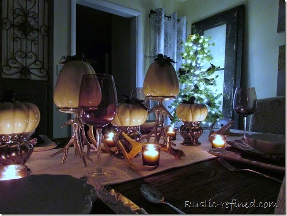 Purple and White Fall Tablescape with rustic elements