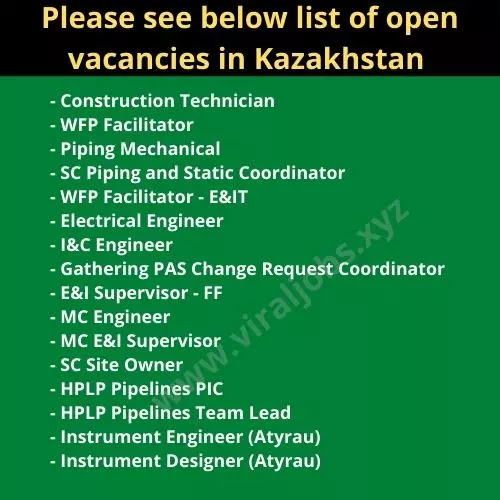 Please see below list of open vacancies in Kazakhstan