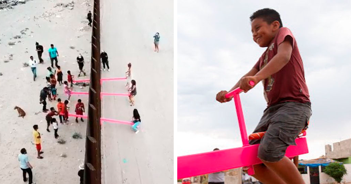 US And Mexico Kids Play Together On Seesaws Built On The Border Wall In Defiance Of Donald Trump