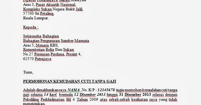 Contoh Surat Rasmi Cuti Separuh Hari - Surat Rasmimu