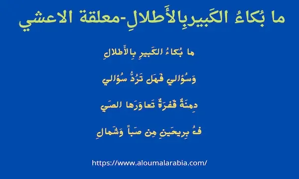 ما بُكاءُ الكَبيرِ بِالأَطلالِ   وَسُؤالي فَهَل تَرُدُّ سُؤالي