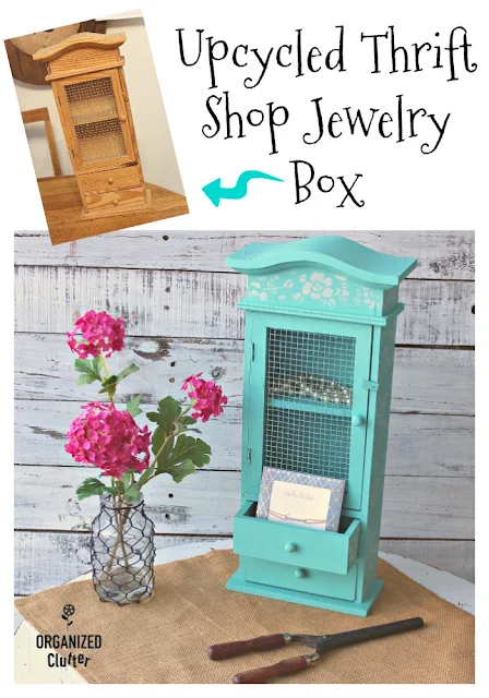 Goodwill Wooden Jewelry Box Upcycle #upcycle #dixiebellepaint #aqua #stencil #stencilroll #jewelryarmoire
