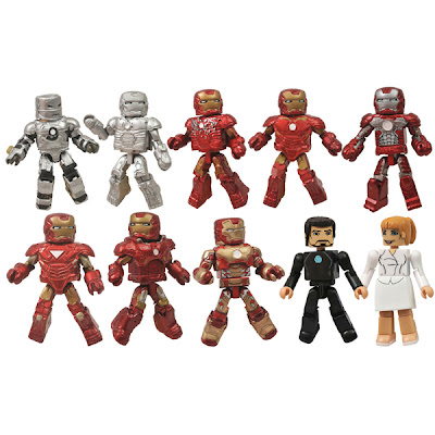 San Diego Comic-Con 2013 Exclusive Iron Man 3 Hall of Armors Marvel Minimates 10 Pack by Diamond Select Toys - Mark 1, Mark II, Mark III, Mark IV, Mark V, Mark VI, Mark VII, Mark XLVII, Tony Stark & Pepper Pots