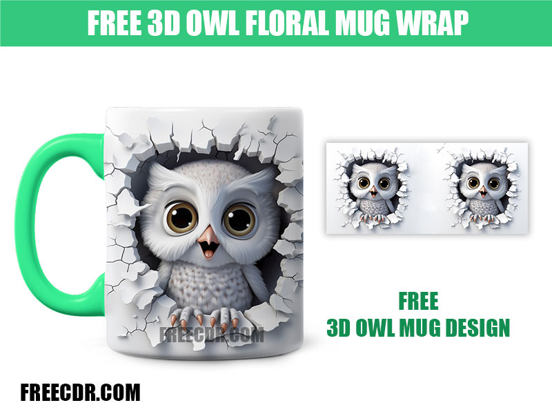 3D Owl and Flower Mug, Owl Flower Mug, Animal Mug Design, Owl Floral Mug  PNG, 3D Mug, 11oz,15oz Mug Sublimation Wrap, Digital Download