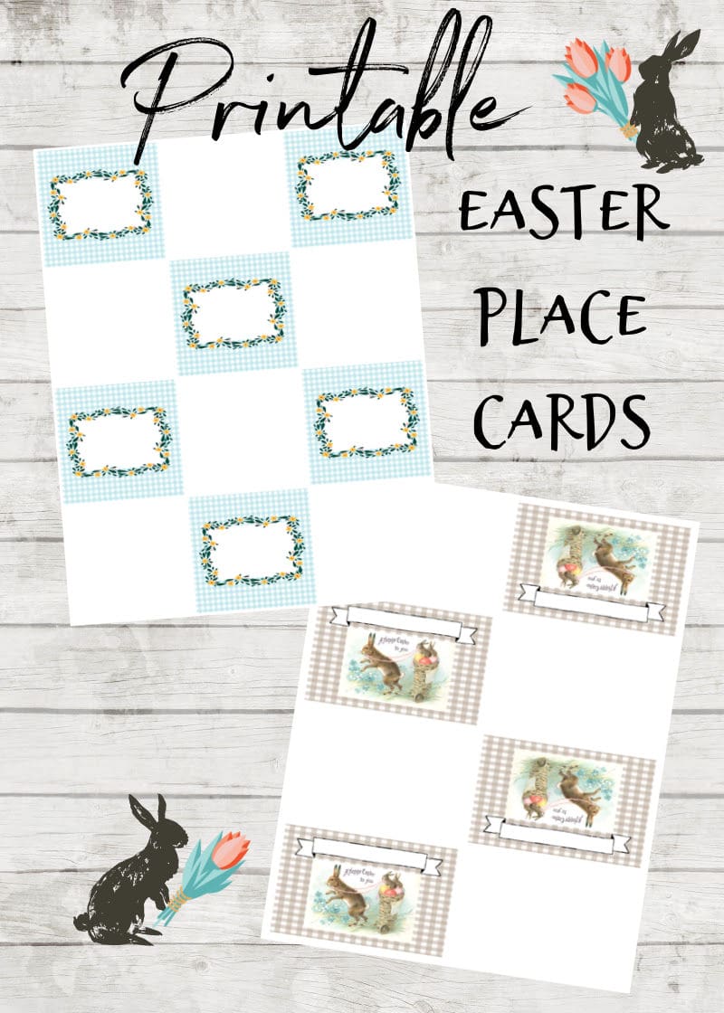 Easter place card printables with gingham and rabbits