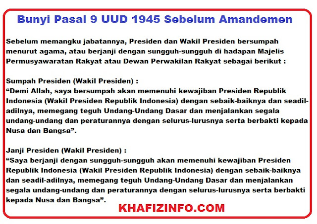 Bunyi pasal 9 ayat 1 dan 2 UUD 1945 & Penjelasannya