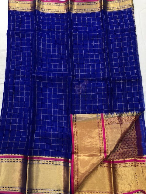  New Kanchi Organza Checks Saree  |Kanchipuram Sarees Online Shopping