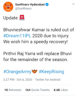 Bhubaneswar kumar ruled out