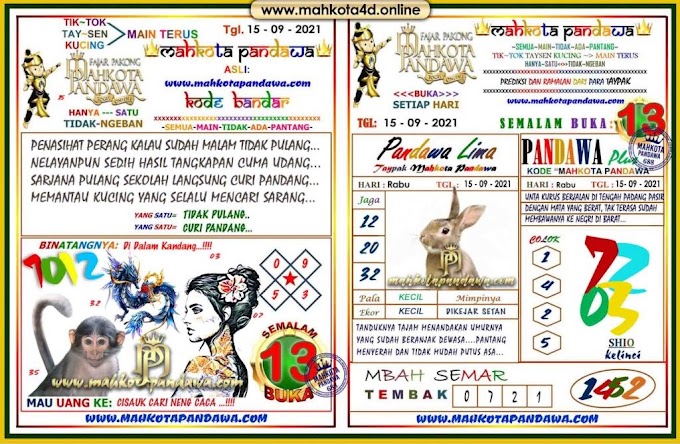 Syair Prediksi Jitu Pakong Mahkota Pandawa Rabu, 15 - September - 2021