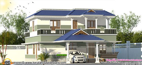 2048 sq-ft 3 bedroom Kerala home design