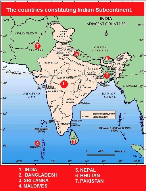 The countries constituting Indian Subcontinent.