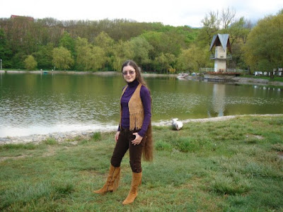 long hair woman green wood grass